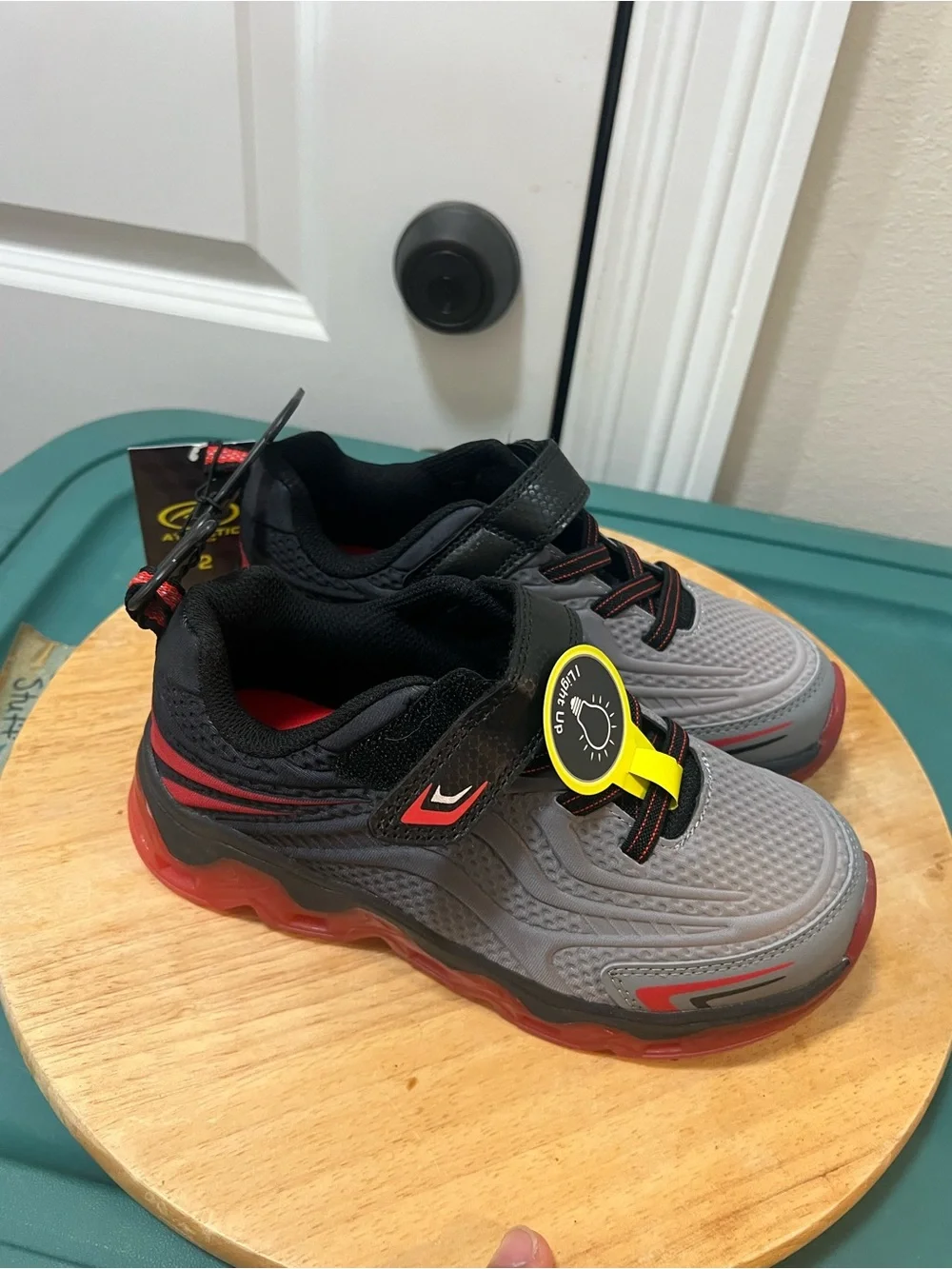 Athletic Works Gray and Red Kids Light-Up Sneakers